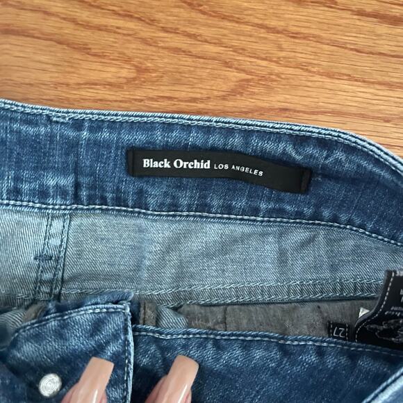 Black Orchid Cut-Off Micro Jean Shorts Women 27 Blue Dream Cycle Distressed Boho - Picture 3 of 11